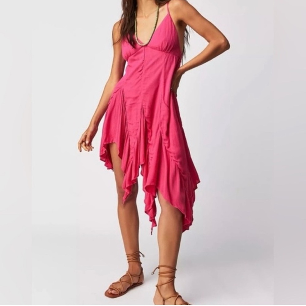 NWOT FREE PEOPLE PINK  TUMI TUNIC ASYMMETRICAL DRESS MEDIUM